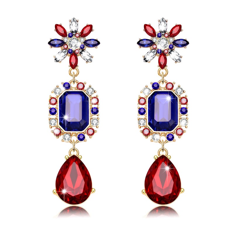 YAHPERN Mardi Gras Earrings for Women, Rhinestone Mardi Gras Accessory, Purple Green Gold Crystal Earrings Fat Tuesday Carnival Parade Party Jewelry Gifts (Style C) - Image 1