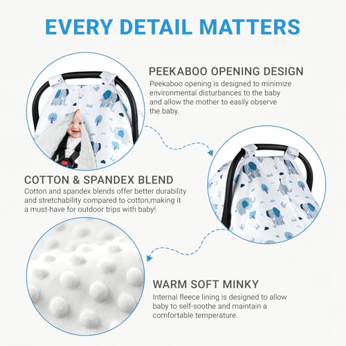 Metplus 2 in 1 Baby Car Seat Cover Car Seat Canopy for Babies Mom Multiuse Nursing Cover Minky Baby Carrier Covers Newborn Boy Girl Peekaboo Opening - Image 3