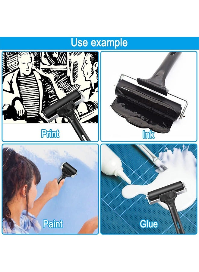 Rubber Brayer Roller, Black Printing Ink Rubber Brayer Roller Paint Brush Black Ink Applicator Art Craft Oil Painting Tool for Printmaking Anti Skid Tape Construction - Image 4