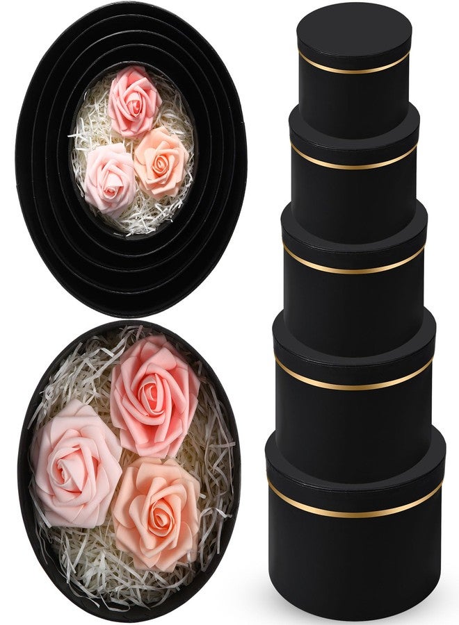 Harloon 5 Pcs Large Round Gift Boxes with Lids Valentine‘s Day Flower Assorted Size Nesting Gift Boxes Cardboard Floral for Arrangements Birthday Bridesmaid Wedding Party Favor(Black) - Image 1