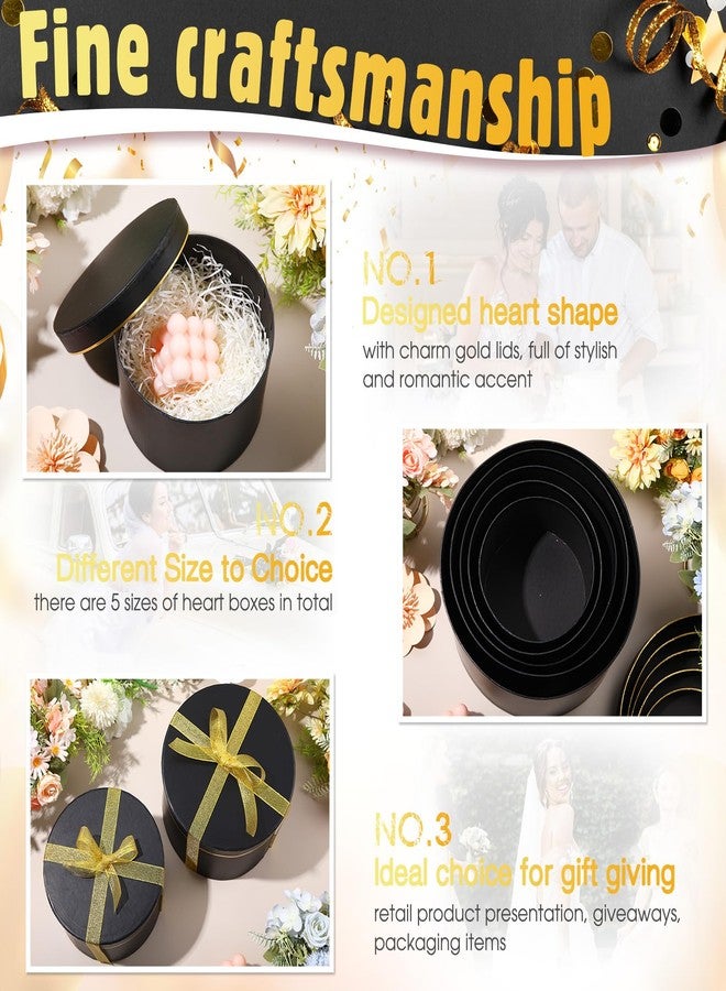 Harloon 5 Pcs Large Round Gift Boxes with Lids Valentine‘s Day Flower Assorted Size Nesting Gift Boxes Cardboard Floral for Arrangements Birthday Bridesmaid Wedding Party Favor(Black) - Image 2