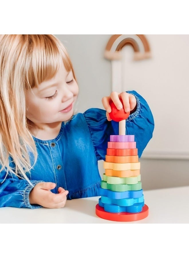 حلقات  قوس  قزح قابلة للتكديس | حلقات أطفال قابلة للتكديس | ألعاب خشبية للأولاد والبنات من عمر سنة إلى ثلاث سنوات | ألعاب خشبية تعليمية قابلة للتكديس - Image 4