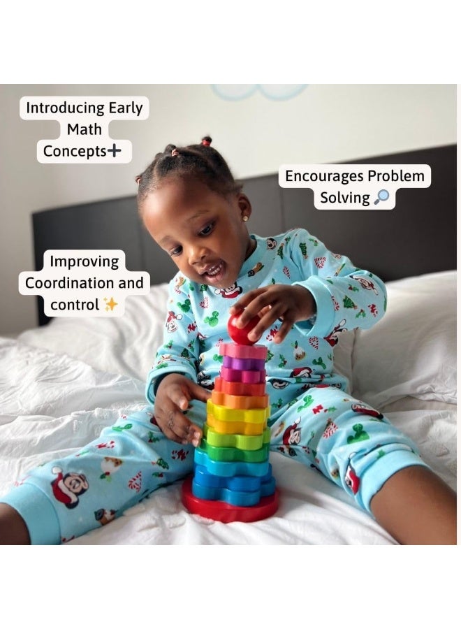 حلقات  قوس  قزح قابلة للتكديس | حلقات أطفال قابلة للتكديس | ألعاب خشبية للأولاد والبنات من عمر سنة إلى ثلاث سنوات | ألعاب خشبية تعليمية قابلة للتكديس - Image 5