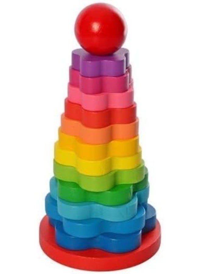حلقات  قوس  قزح قابلة للتكديس | حلقات أطفال قابلة للتكديس | ألعاب خشبية للأولاد والبنات من عمر سنة إلى ثلاث سنوات | ألعاب خشبية تعليمية قابلة للتكديس - Image 1