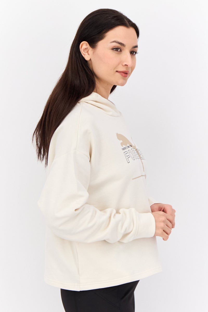 PUMA Women Relaxed Fit Brand Logo Long Sleeves Outdoor Sweatshirt, Cream  - Image 2