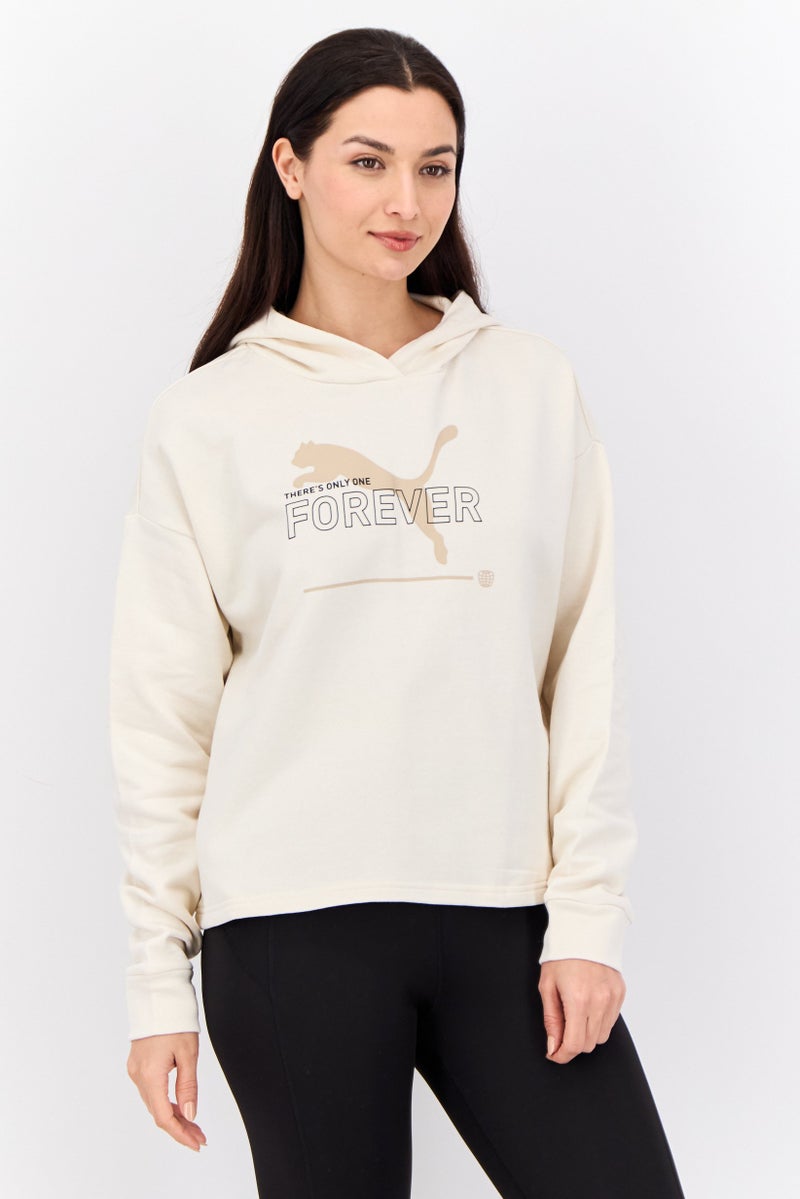 PUMA Women Relaxed Fit Brand Logo Long Sleeves Outdoor Sweatshirt, Cream  - Image 1