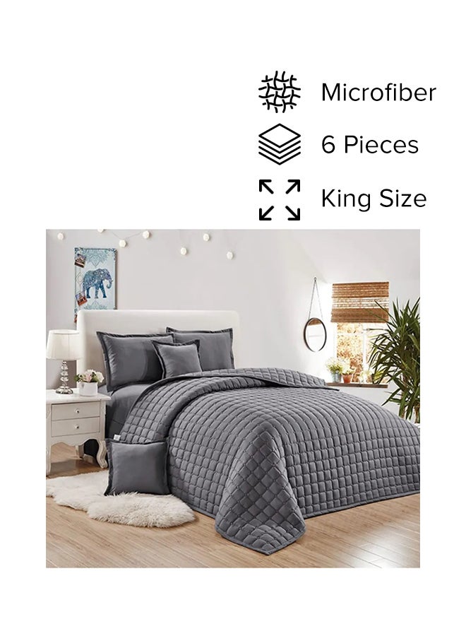 مون طقم لحاف مبطن مضغوط مكون من 6 قطع microfiber رمادي - Image 1