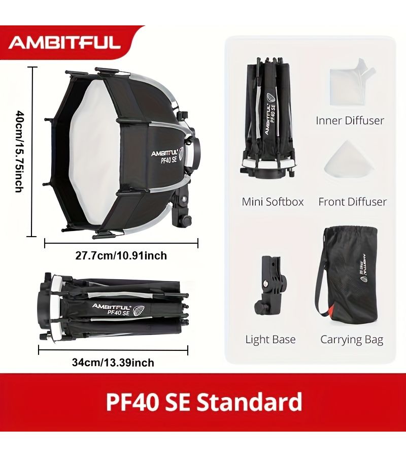 Ambitful PF30SE Mini Quick Release Bowens Mount Softbox With Honeycomb Grid Portable Outdoors Softbox For Flashes Led Light 15 75inch - Image 3