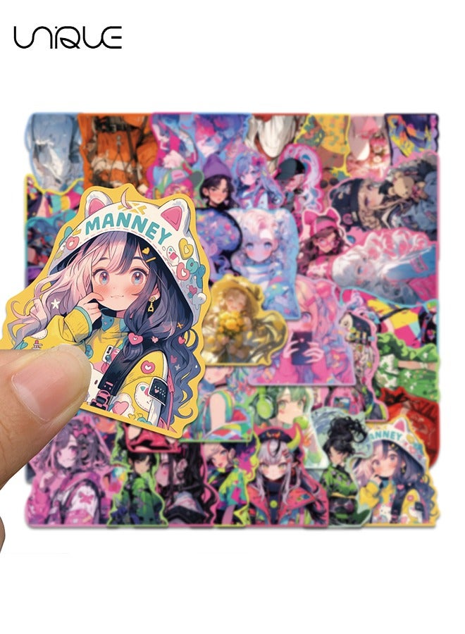 يونيك 50 قطع الكرتون ملصقات فتاة ملونة ، ملصقات الفينيل للماء لزجاجات المياه الهاتف المحمول الكمبيوتر الغيتار ، هدايا للشباب والفتيات والمشجعين - Image 4