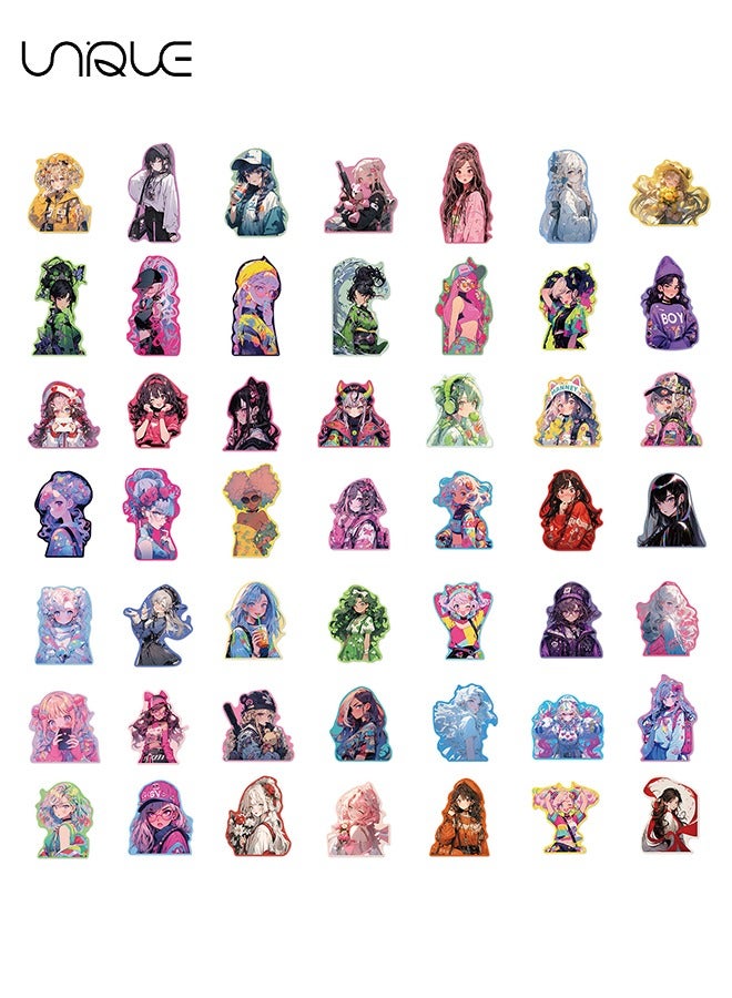 يونيك 50 قطع الكرتون ملصقات فتاة ملونة ، ملصقات الفينيل للماء لزجاجات المياه الهاتف المحمول الكمبيوتر الغيتار ، هدايا للشباب والفتيات والمشجعين - Image 2