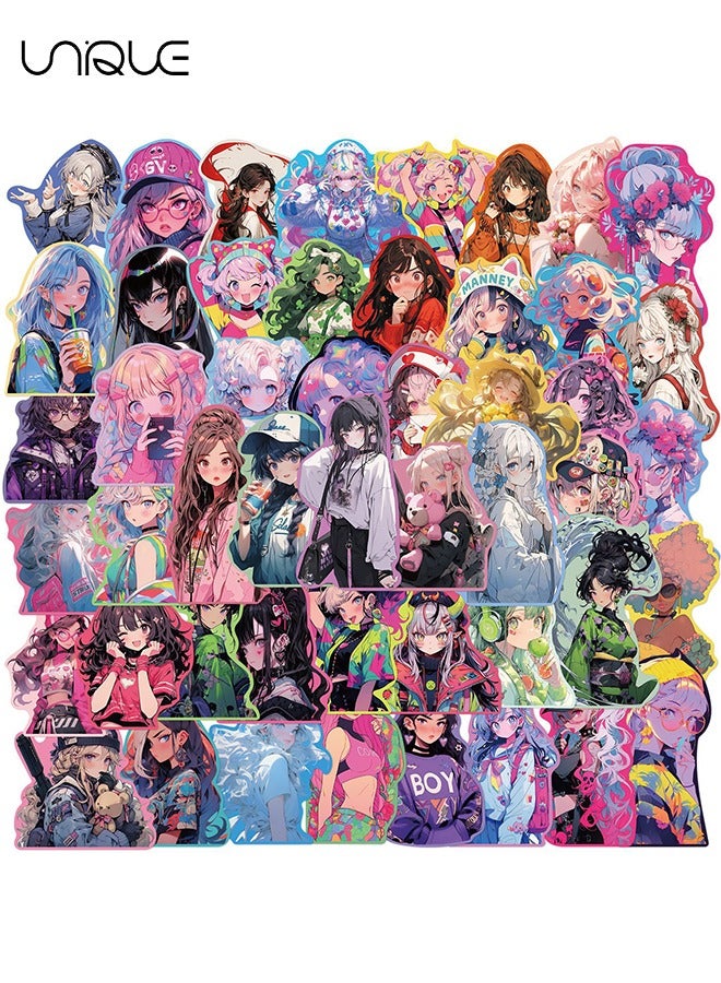 يونيك 50 قطع الكرتون ملصقات فتاة ملونة ، ملصقات الفينيل للماء لزجاجات المياه الهاتف المحمول الكمبيوتر الغيتار ، هدايا للشباب والفتيات والمشجعين - Image 5