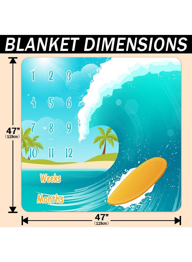 PHMOJEN PHMOJEN Baby Monthly Milestone Blanket, Sea Surfboard Waves, Newborns 1 to 12 Months Unisex Include 4 Frames and 1 Headband 47"x47"BTLSPH495  - Image 4