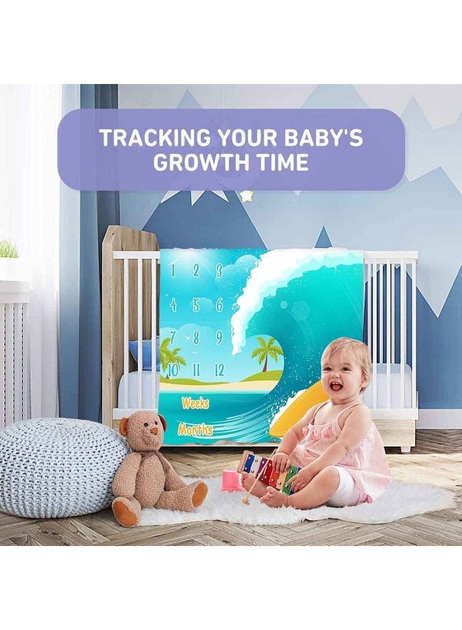 PHMOJEN PHMOJEN Baby Monthly Milestone Blanket, Sea Surfboard Waves, Newborns 1 to 12 Months Unisex Include 4 Frames and 1 Headband 47"x47"BTLSPH495  - Image 5