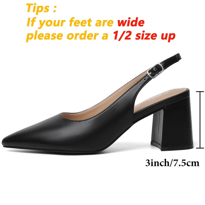 Mostrin Black Block Slingback Heels for Women Pointed Closed Toe Chunky Heels Office Work Shoes Women's Pumps for Business Casual - Image 4