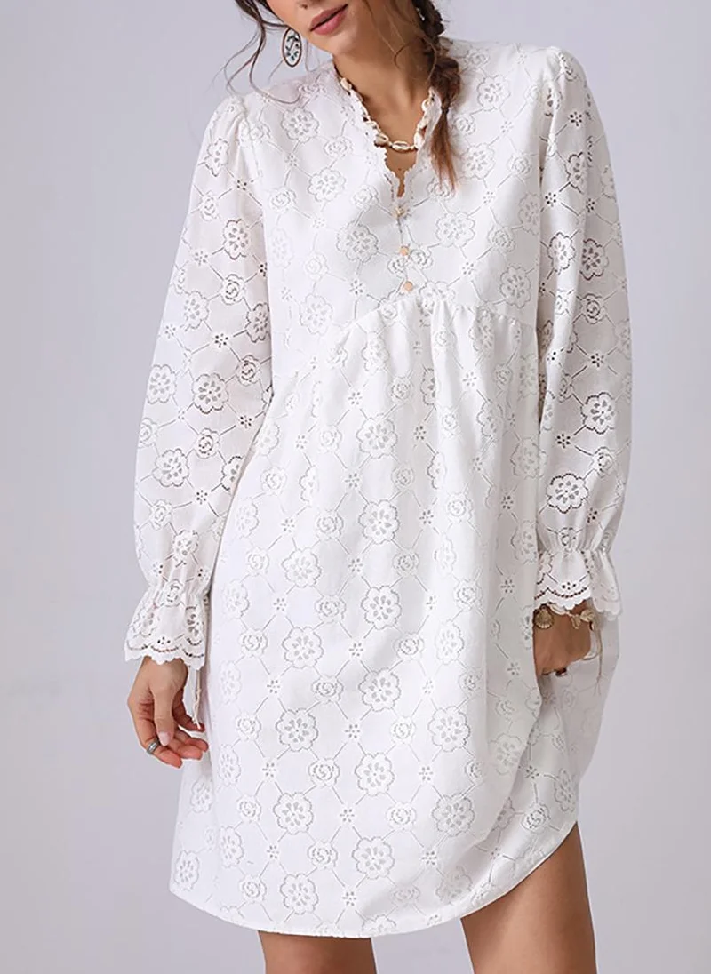 YUNIQEE White A-Line V-Neck Above Knee Dress