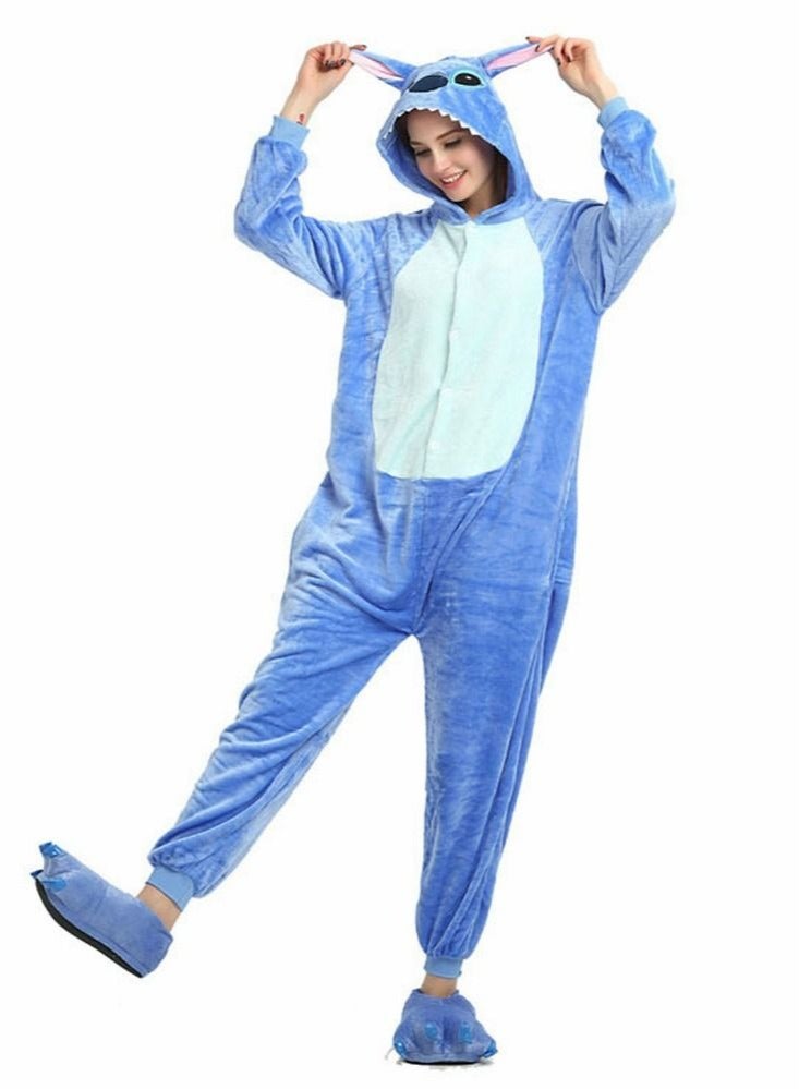 Captaintech Adult Stitch Onesie Pajamas Cartoon Animal Bodysuit Cosplay Costumes Unisex Adult Teenagers Party Wear Blue Sleepwear - Image 1
