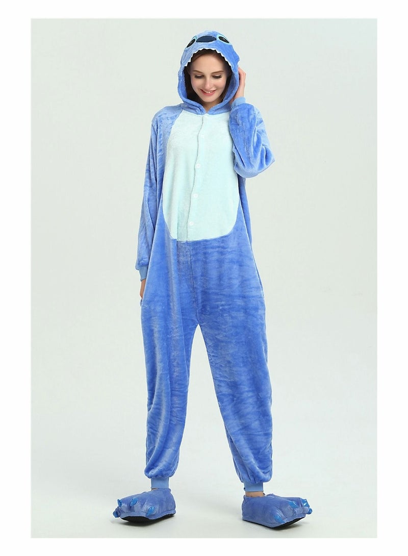 Captaintech Adult Stitch Onesie Pajamas Cartoon Animal Bodysuit Cosplay Costumes Unisex Adult Teenagers Party Wear Blue Sleepwear - Image 4