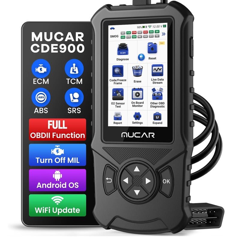 MUCAR CDE900 OBD2 Scanner Check Engine System Car Code Reader Automotive Diagnostic Scan Tool with 4 Inches Touchscreen Cover 106 Brands FCA Autoauth Wireless Update