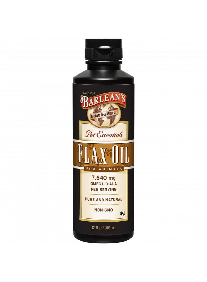 BARLEAN'S Barlean's Flaxseed Oil for Animals, Pet Essential Liquid Omega 3 Fatty Acids Cat and Dog Oil Supplements for Skin and Coat, Omega 3 for Dogs, Cats and Other Pets, 12 oz - Image 1