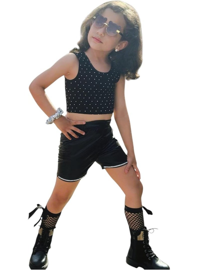 Lycra Set Of 2 Pieces For Sports Gymnastics Ballet Cotton Crop Top And Disco synthetic Shorts - Image 1