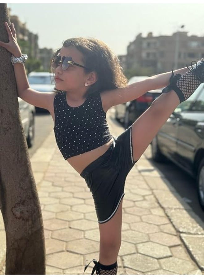 Lycra Set Of 2 Pieces For Sports Gymnastics Ballet Cotton Crop Top And Disco synthetic Shorts - Image 3