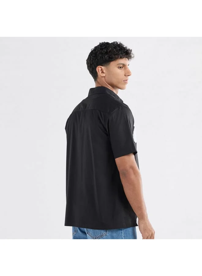 Splash FAV Floral Applique Detail Shirt with Short Sleeves