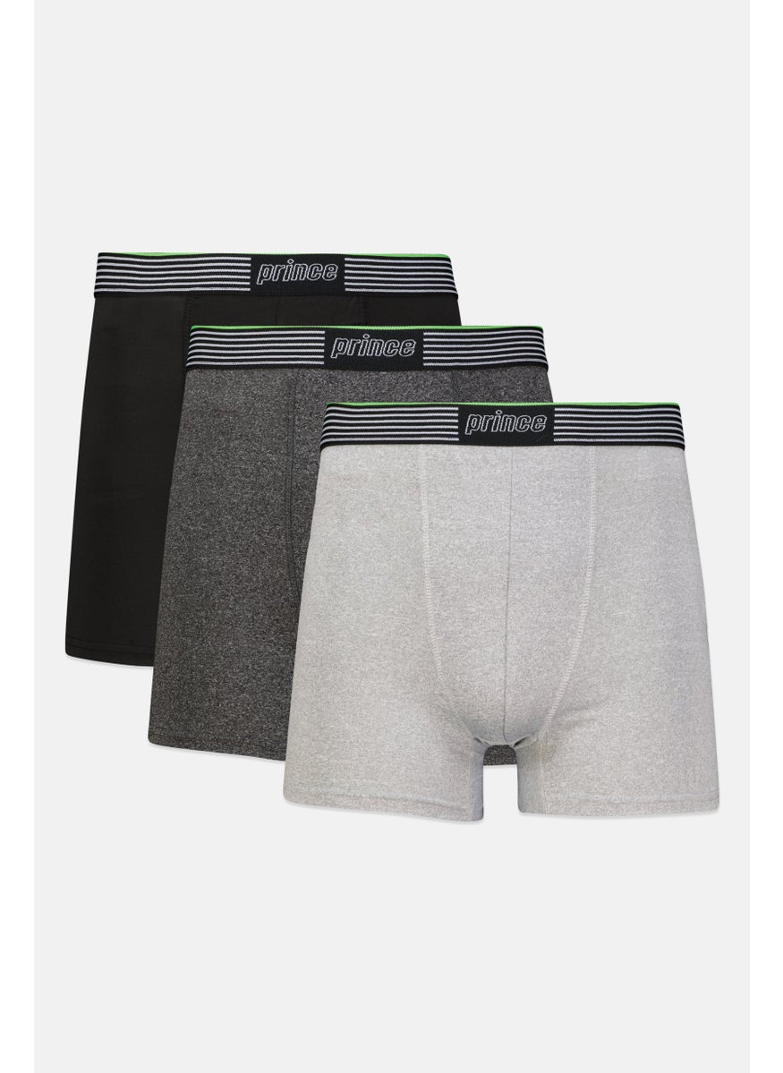 Prince Men 3 Pieces Brand Logo Boxer Brief, Black  - Image 1