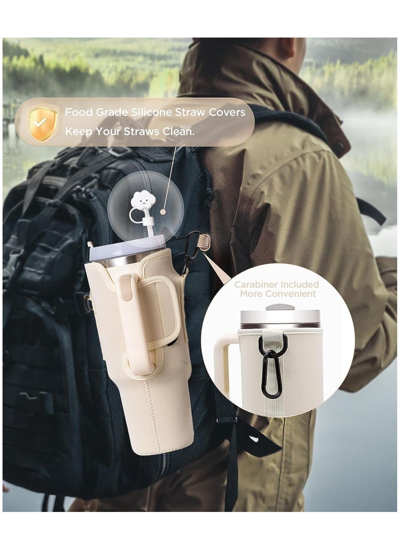Starwell - Water Bottle Carrier Bag with Phone Pocket for Stanley Cup 40 oz, Water Bottle Holder with Adjustable Strap& Straw Cover, Stanley Cup Accessories Fit Hiking Cycling Running Gym Yoga, Black (include Straw Cover Cap) - Image 1