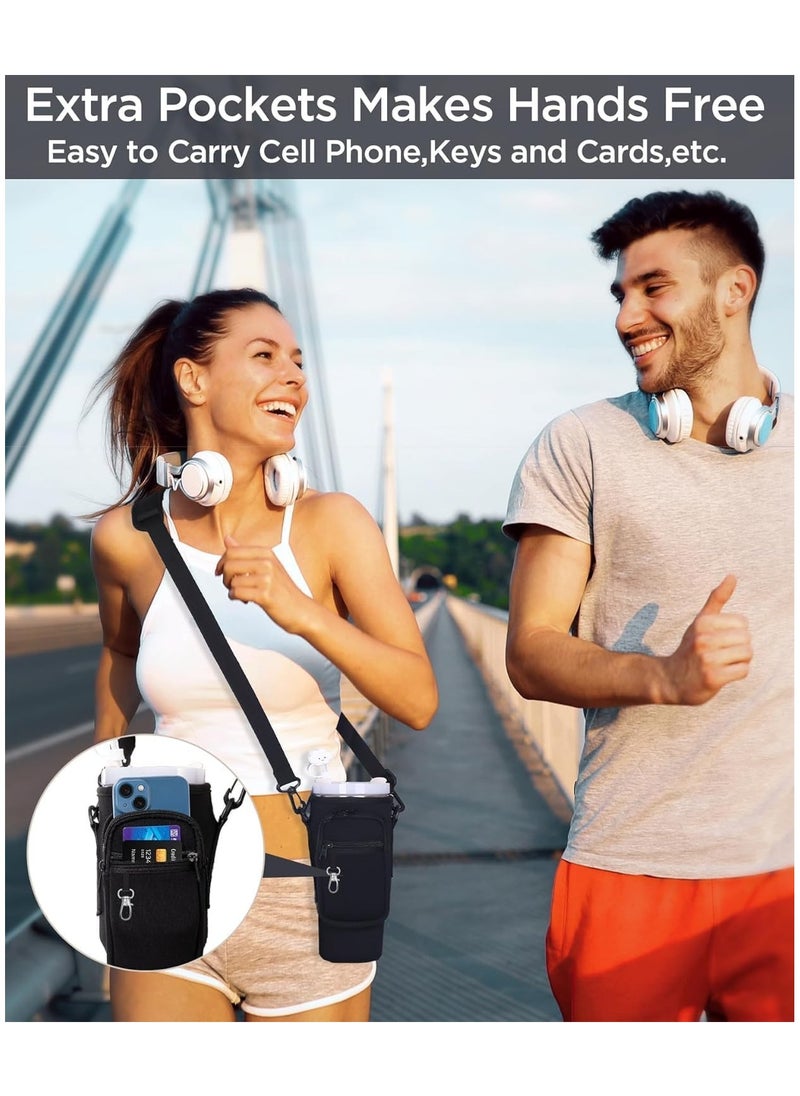 Starwell - Water Bottle Carrier Bag with Phone Pocket for Stanley Cup 40 oz, Water Bottle Holder with Adjustable Strap& Straw Cover, Stanley Cup Accessories Fit Hiking Cycling Running Gym Yoga, Black (include Straw Cover Cap) - Image 1
