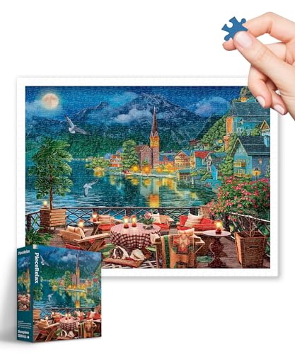 PieceRelax Plastic Jigsaw Puzzles for Adults 1200 Pieces Image World Evening by The Lake in Hallstatt Most Satisfying Table Games and Gifts No Puzzle Mat Required H3519 - Image 1