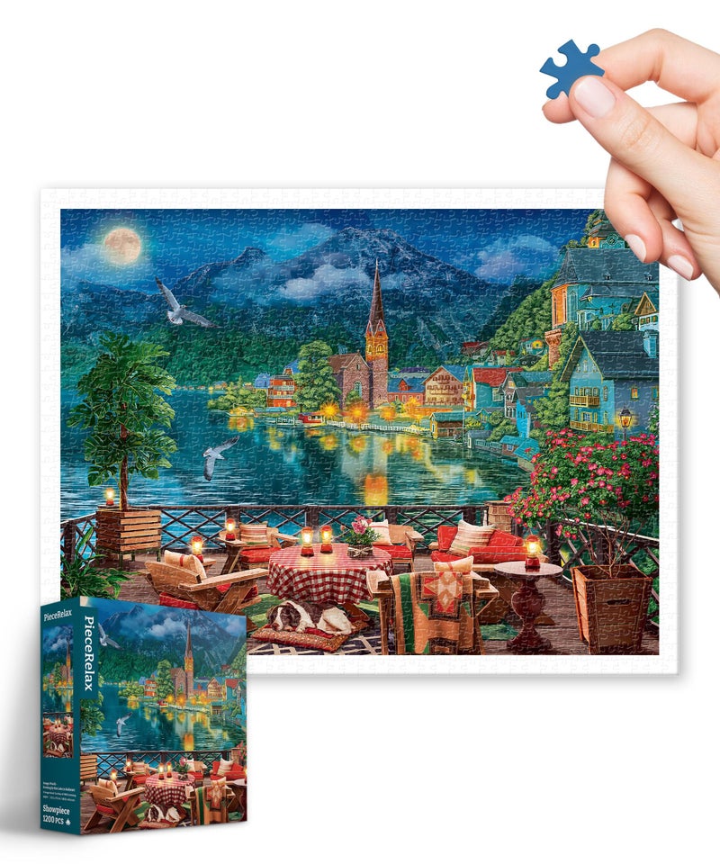 PieceRelax Plastic Jigsaw Puzzles for Adults 1200 Pieces Image World Evening by The Lake in Hallstatt Most Satisfying Table Games and Gifts No Puzzle Mat Required H3519 - Image 3