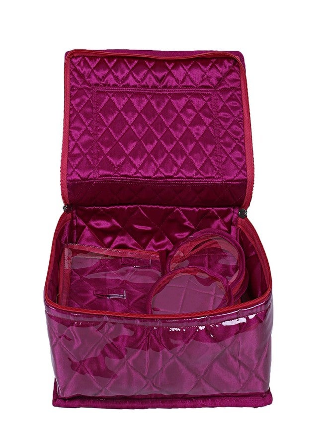 Ansari Handcraft Vanity Box for Keeping Jewellery with 11 Zipped Pouches Pink - Image 3
