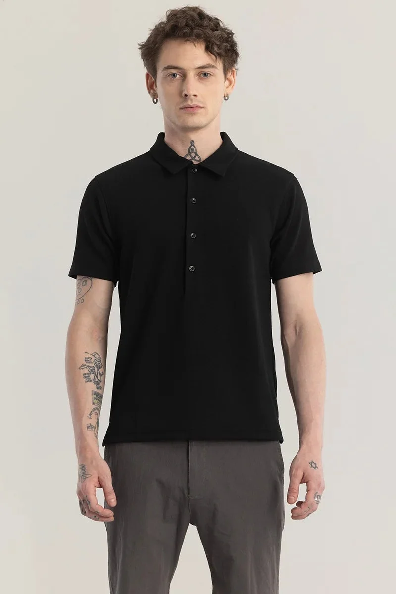 SNITCH Poloshique Black Plain Polo T-Shirt