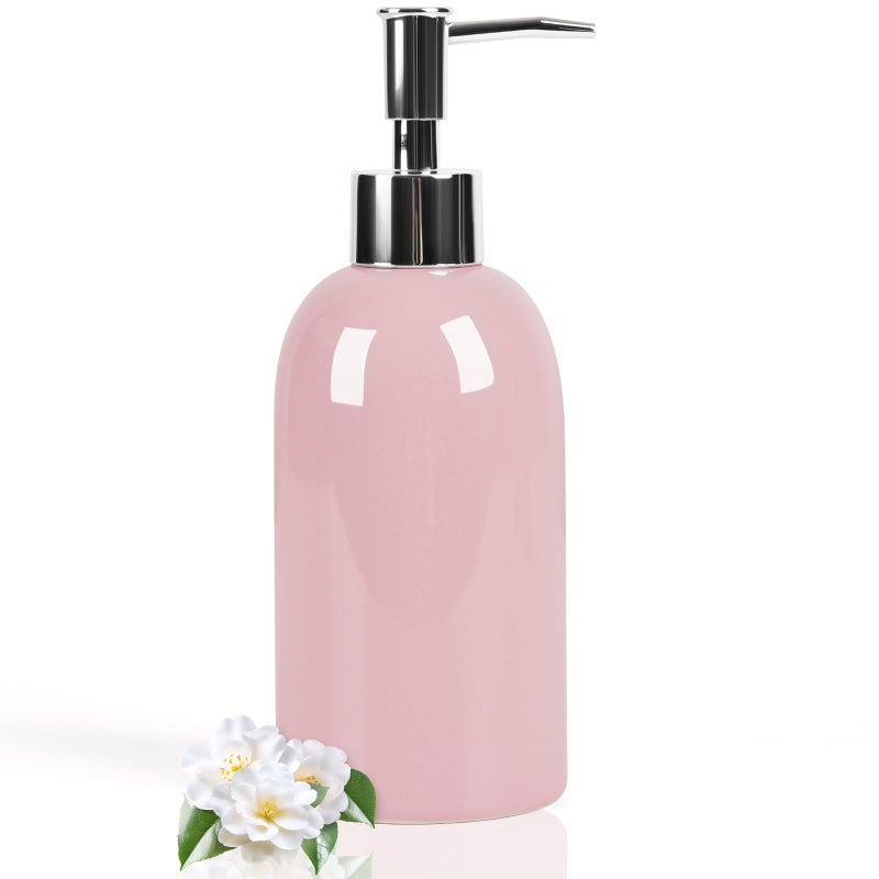 Natheeph 14Oz Ceramic Soap Dispenser Ceramic Soap Pump Dispenser Can Fill Liquid For Bathroom/Kitchen (Pink) - Image 1