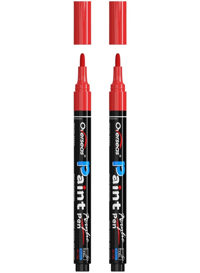 Overseas Red Paint Pens Paint Markers - Permanent Acrylic Markers 2 Pack, Water Based, Quick Dry, Waterproof Marker Pen for Rock, Wood, Plastic, Metal, Canvas, Glass, Fabric, Mugs. Medium Tip - Image 1