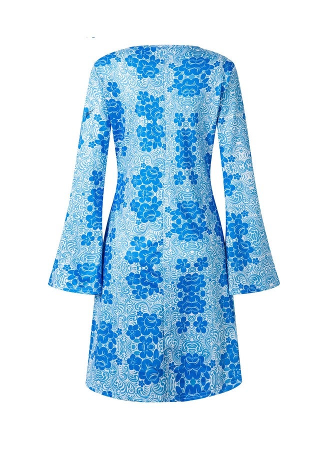Deerjoke 60s 70s Disco Outfit Hippie Costume Women, 1970 Style Clothes Dress Peace Sign Accessories Jewelry Halloween (Blue, Large) - Image 3