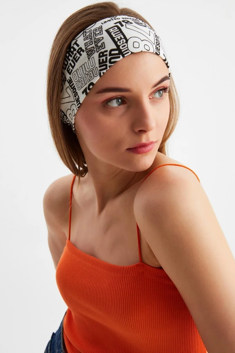 Butikgiz White Women's Cotton Combed Combed, Non-Slip, Antiperspirant, Ultra Light, Sports Hair Band Bandana
