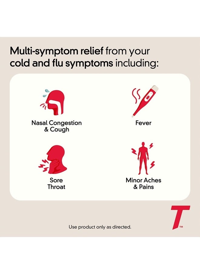 TYLENOL أقراص دواء البرد والإنفلونزا الشديدة لتخفيف أعراض البرد والإنفلونزا والحمى والسعال، 50 كيسًا من 2 قطعة.  - Image 4