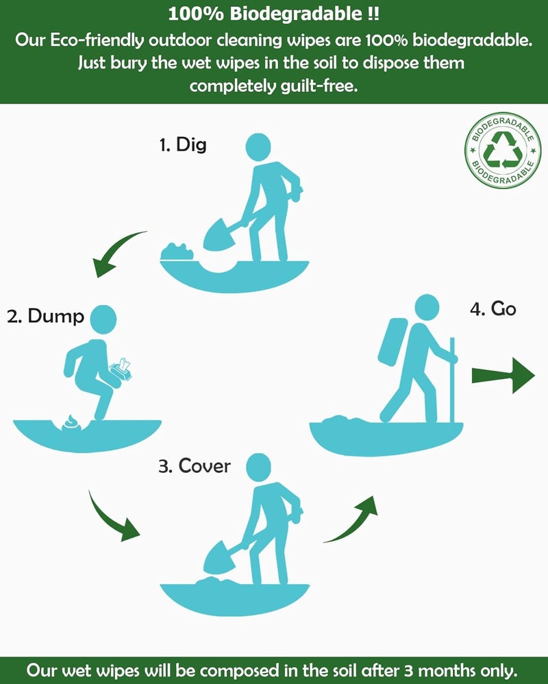 COMBAT WIPES ACTIVE Outdoor Wet Wipes - Extra Thick Camping Gear, Biodegradable, Body & Hand Cleansing/Refreshing Cloths for Backpacking & Gym w/Natural Aloe & Vitamin E(2 pack, 25 wipes each) - Image 4