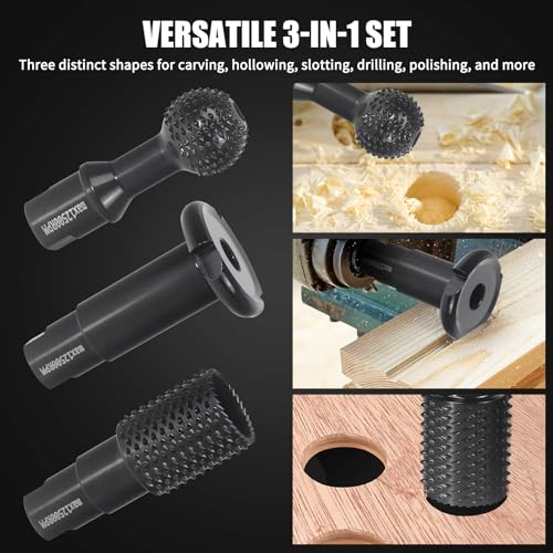 Pomsare 3 PCS Upgraded Wood Grinder Ball Gouge with 5/8-11 Thread for 4 1/2 and 5 Inch Angle Grinder Attachments, Power Carving Tools with Sphere Rotary Burr Carbide Steel Electric for Wood Hollowing Slotting - Image 2