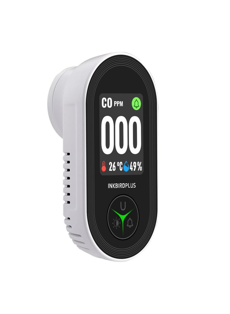 INKBIRDPLUS 3-in-1 Carbon Monoxide Detector Plug-in CO Monitor with Temperature & Humidity Sensor IPS HD Display Loud Buzzer Alarm UK Plugs CO Detector for Home Kitchen Office