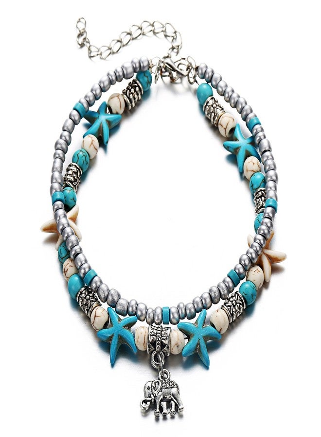 Uloveido 3 pcs Set Turtle-Elephant-Anchor Multilayer Beads Starfish Anklet Handmade Beach Anklets Boho Foot Jewelry for Women Y811-1 - Image 5