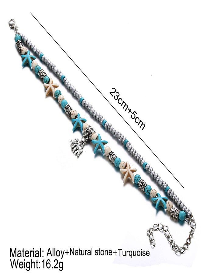 Uloveido 3 pcs Set Turtle-Elephant-Anchor Multilayer Beads Starfish Anklet Handmade Beach Anklets Boho Foot Jewelry for Women Y811-1 - Image 3