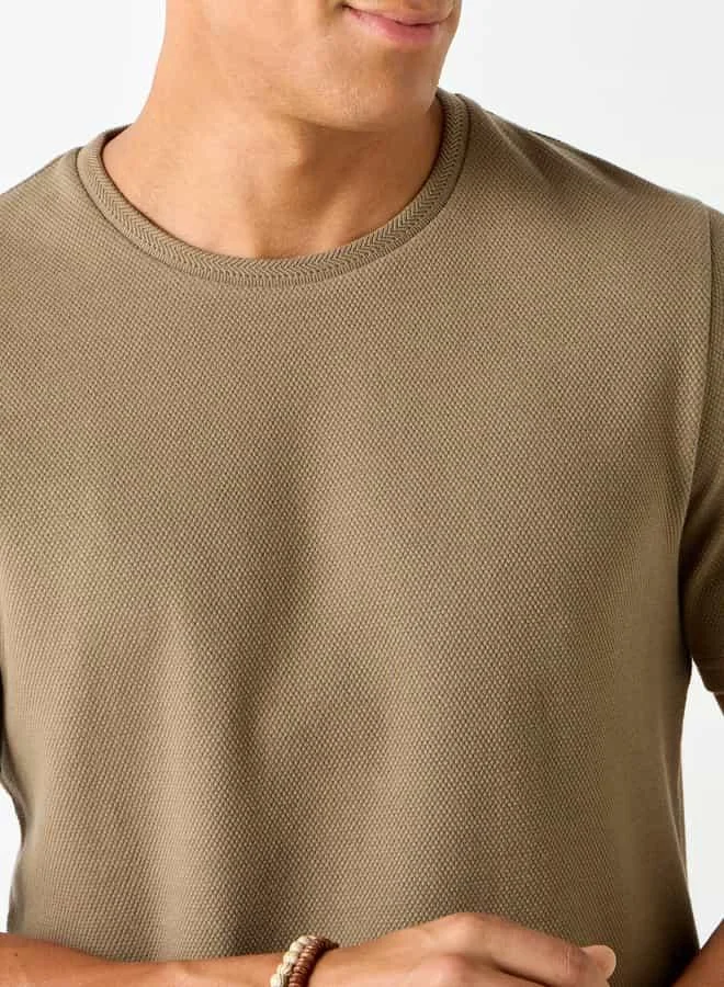 Iconic Iconic Textured T-shirt with Short Sleeves and Crew Neck