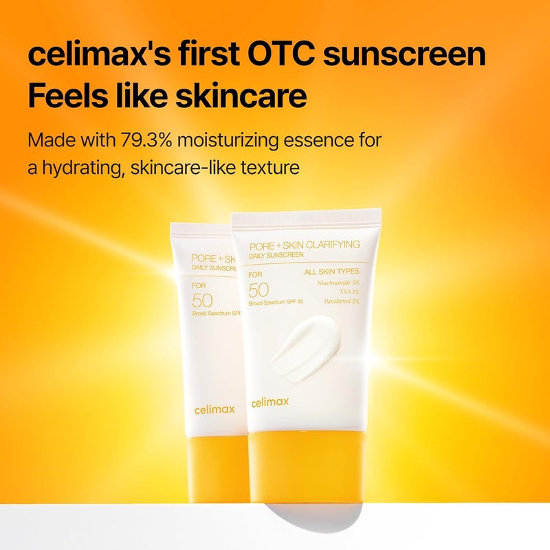 celimax Pore+Skin Clarifying Daily Sunscreen | SPF 50 Broad Spectrum, Sunscreen with TXA & Niacinamide, Non-Sticky, No White Cast, For All Skin Tones, Korean Skincare, 50ml - Image 3