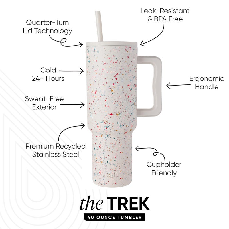 Simple Modern 40 oz Trek Tumbler with Handle and Straw Lid | Cup Holder Friendly Insulated Stainless Steel Travel Mug | Cream Terrazzo - Image 2