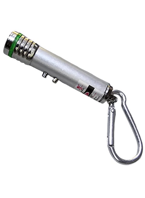 Keychain with multi-mode flashlight and laser pointer. Multi-colored.
