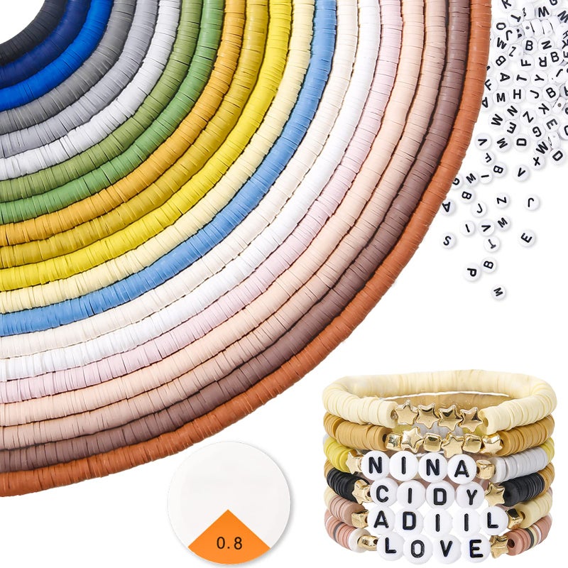 ADIIL 7200pcs Clay Beads Bracelet Making Kit, 6mm Polymer Heishi Beads for Jewelry Making, Friendship Bracelet Kit Birthday Gift for Adults Neutral - Image 1