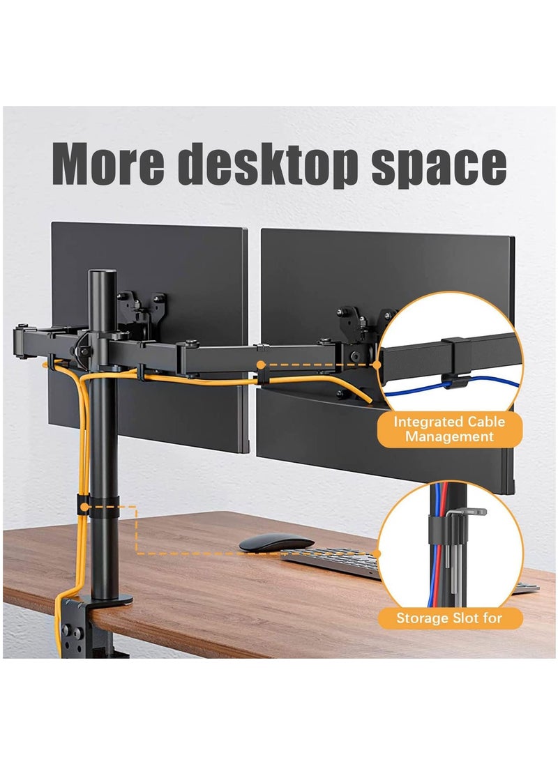 Arabest - Dual Monitor Stand, Desk Mount, Monitor Arm for 2 LCD LED Monitor Screens up to 27", Heavy Duty Fully Adjustable Stand, Gaming Monitor Stand with Clamp and Grommet Mounting Base - Image 1