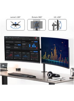 Arabest Dual Monitor Stand, Desk Mount, Monitor Arm for 2 LCD LED Monitor Screens up to 27", Heavy Duty Fully Adjustable Stand, Gaming Monitor Stand with Clamp and Grommet Mounting Base  - Image 2
